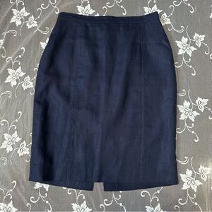Vintage Guy Laroche Navy flax linen  pencil skirt